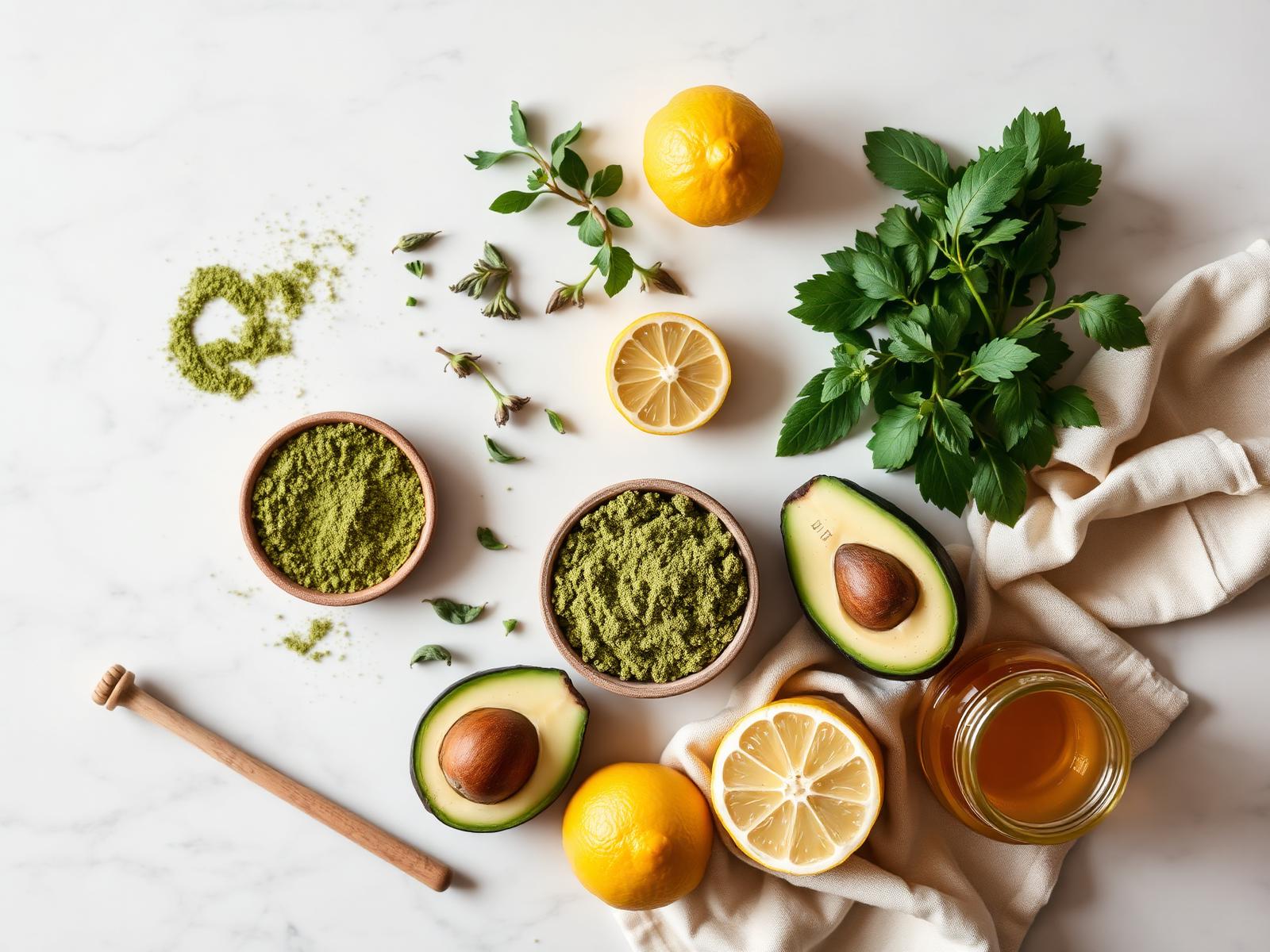 Flat lay of premium wellness ingredients